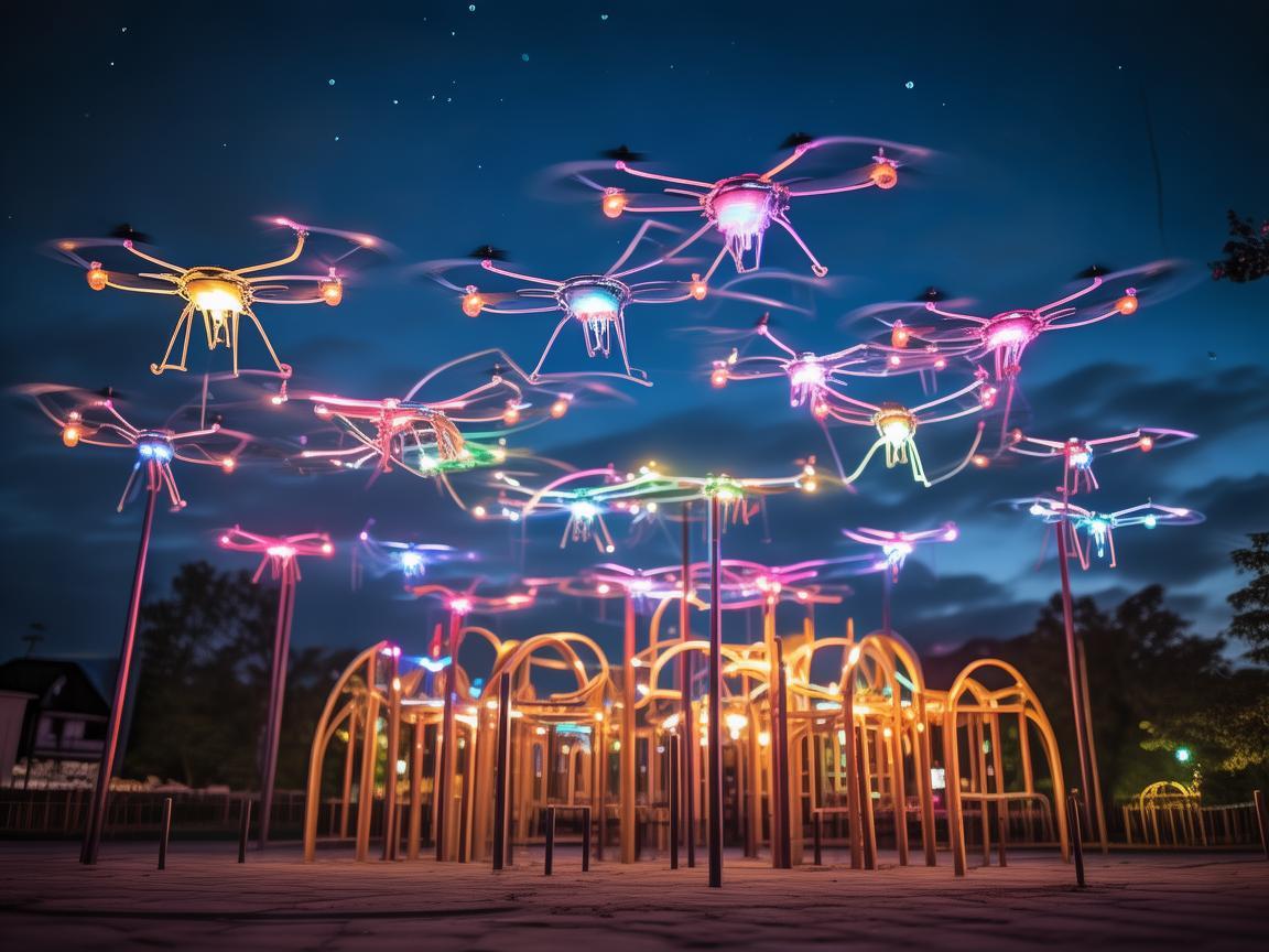 无人机集群点亮休闲广场儿童游乐区