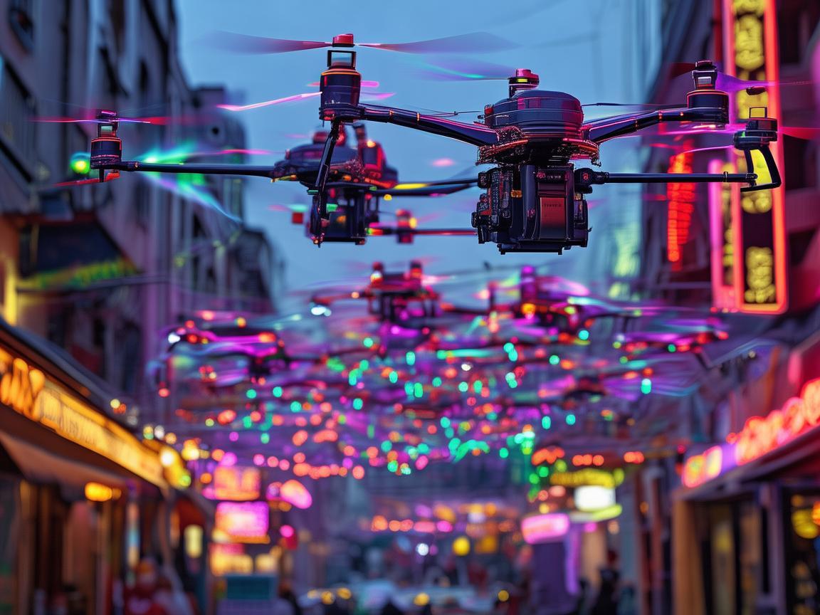 无人机集群点亮酒吧街霓虹灯